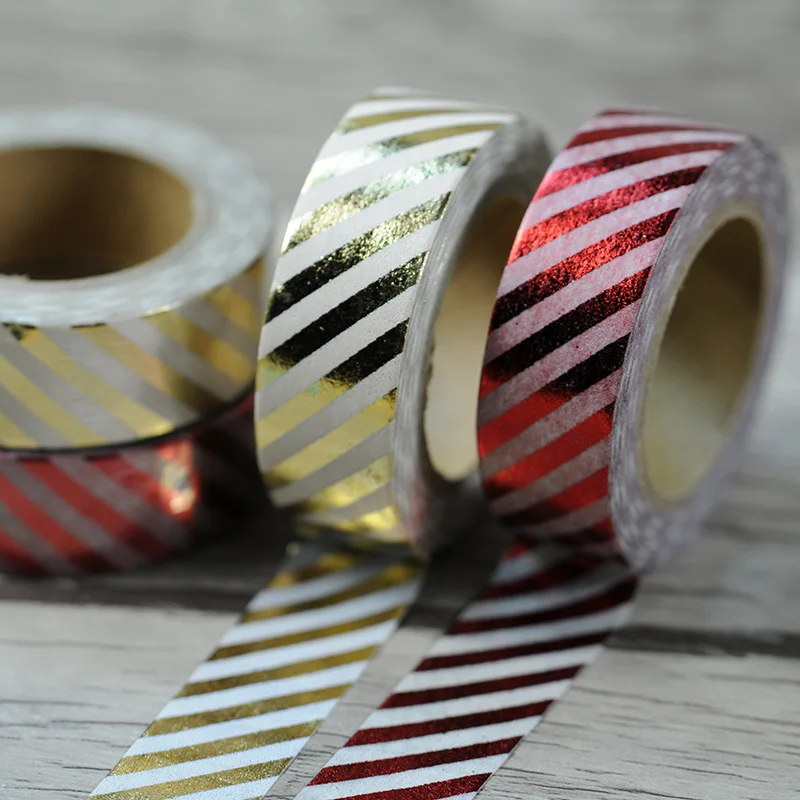 2017 New 1x Hot Stamping Diagonal Stripe Gold Japanese Washi Tape