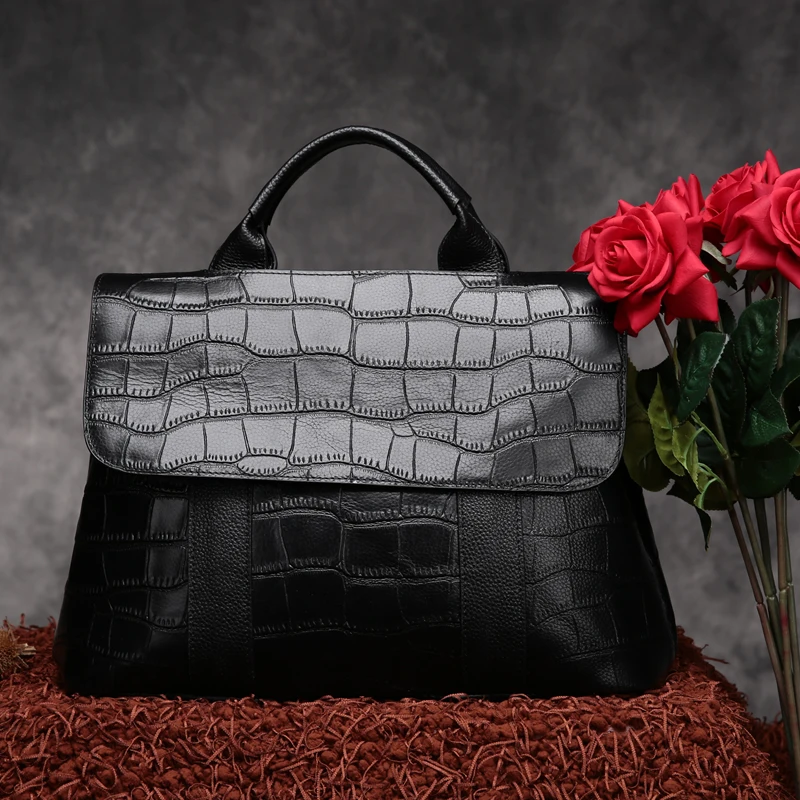 

Authentic Women Bag 100% Genuine Leather Women Crocodile Handbag Vintage Large Tote Women Bag Brand Bag