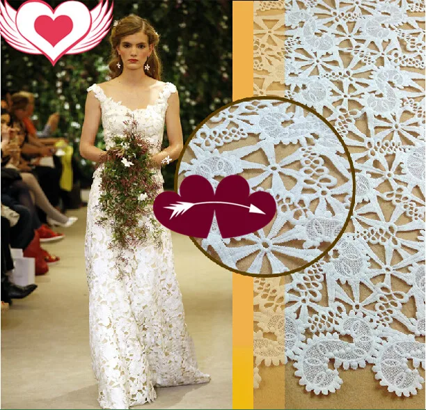 

2015 new white three-dimensional hollow milk silk jacquard lace fabric water-soluble high-end custom fabric