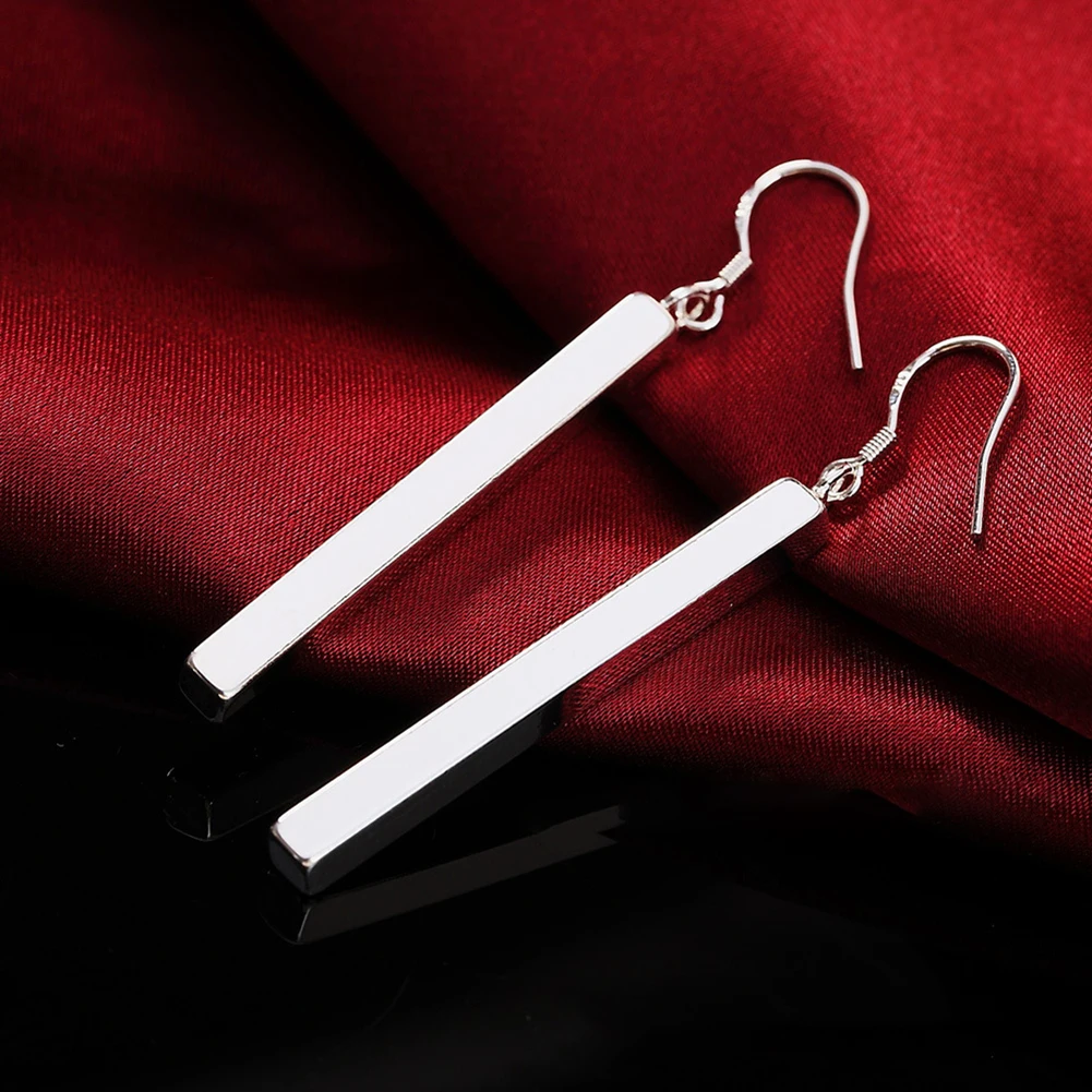 

Silver Plated Long Dangle Bar Ear Hook Wedding Bridal Fashion Women Earrings