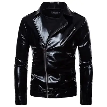 

Good quality 2018 Autumn mens Locomotive PU leather jackets casual mens zipper lapel outerwear fashion mens slim clothing coats