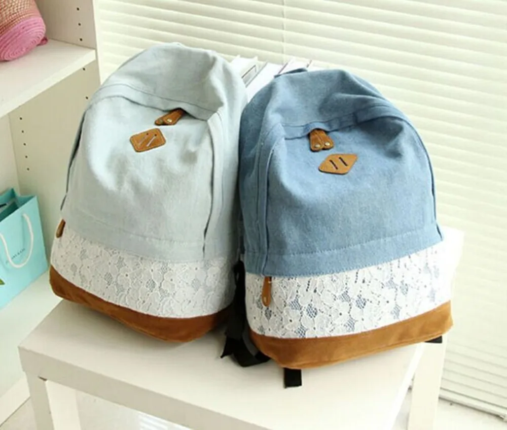 

Vintage Denim Lace Backpack Satchel Rucksack Shoulder Travel School Swagger Bag