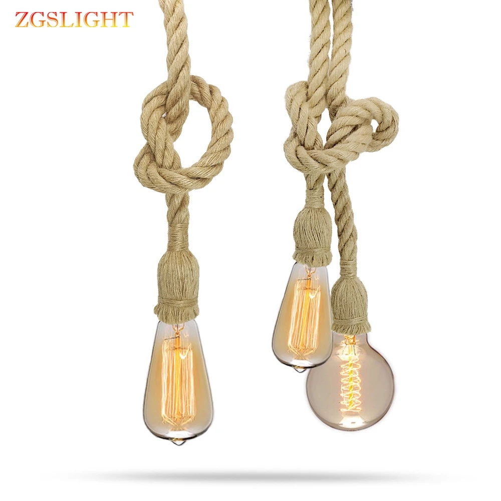 

Modern Vintage Retro Hemp Rope Lamp Pendant Lights hang lamp Hanging Industrial decor Led Lamp Creative Personality Edison Lamp
