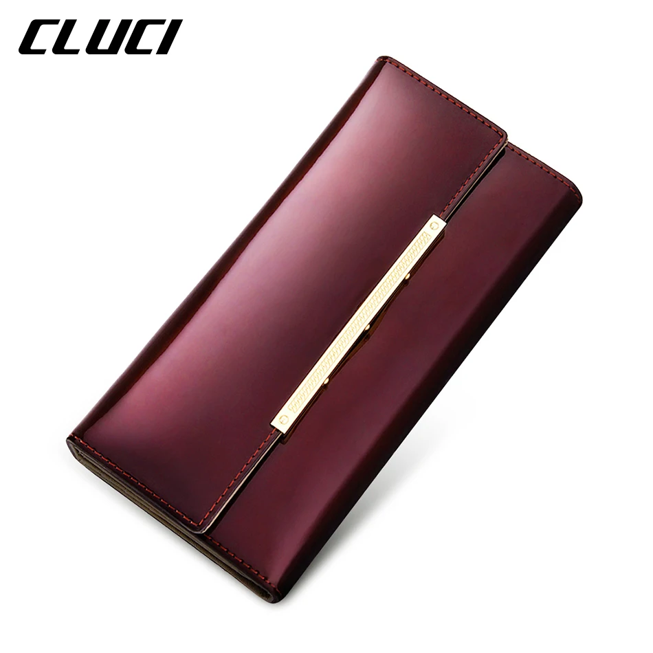CLUCI Women s Purse Women s font b Wallet b font Paten Leather Purple Blue Golden