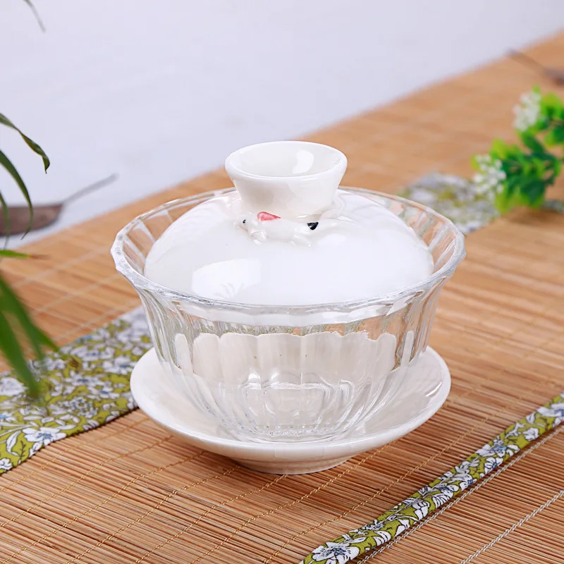 Мойлор стакан из прозрачного стекла керамическая чаша Gaiwan Celadon чайный набор кунг-фу чаша Sancai чайная чашка A - Цвет: Белый