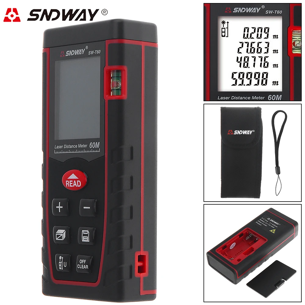 

60M Portable Laser Distance Meter Rangefinder Digital Range Finder Support Continuous Measuring for Area Volume Pythagoras Meter