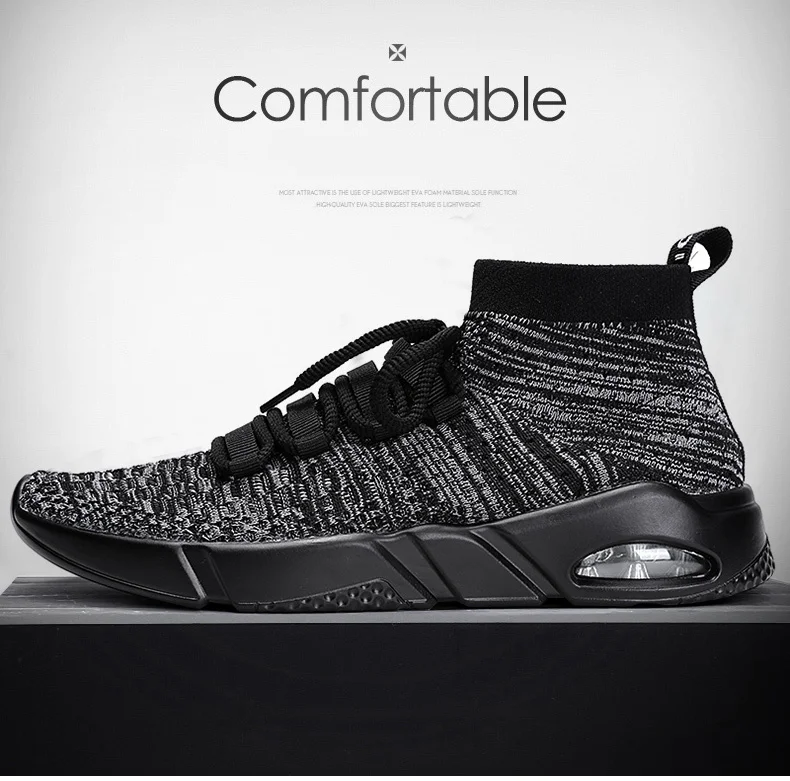 SERENE Fashion Mens Shoes Big Size 39-46 Fabric Air Mesh Sneakers Men Slip-On Casual Black White Footwear Spring High Top Shoe (2)
