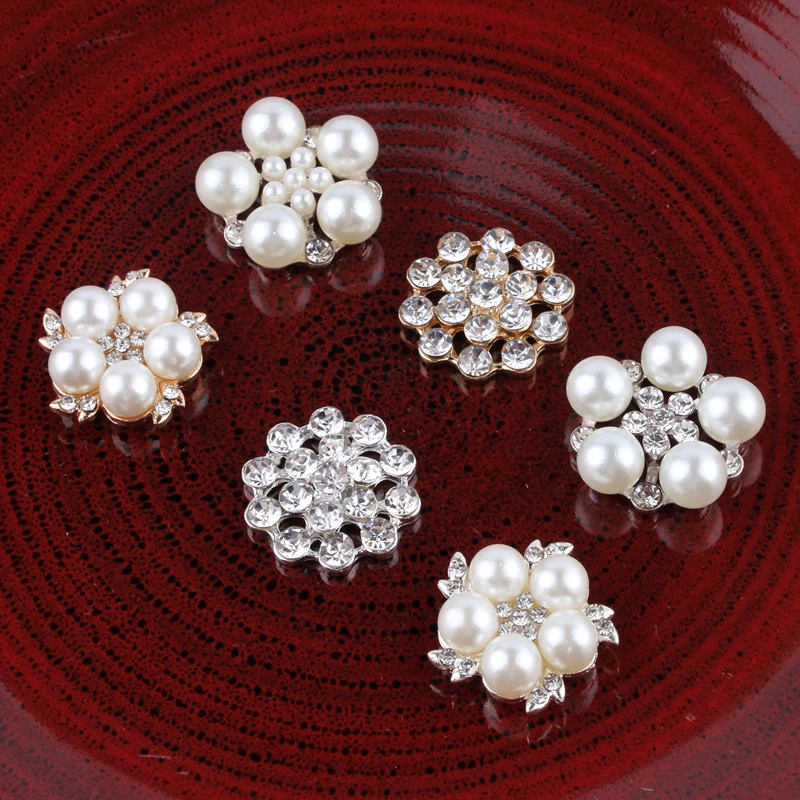 

10PCS mix styles Vintage Handmade Flower Rhinestone Buttons Bling Flatback Crystal Pearl Decorative Buttons Flower Center