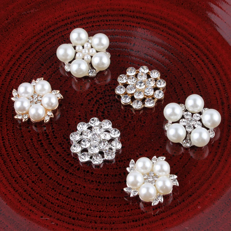 10 Pcs Fashion Pearl Rhinestone Button for Flowers Centers Crystal Crafts