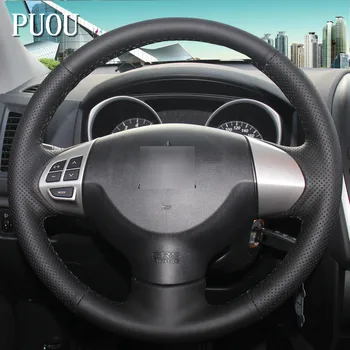 

Puou Black Leather Car Steering Wheel Cover for Mitsubishi Lancer EX 10 Lancer X Outlander ASX Colt Pajero Sport Free shipping