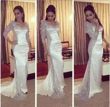 Neue Ankunft Meerjungfrau Abendkleider 2017 V Neck Wulstige Kristalle Kaftan Dubai Mit Drei Viertel Ärmeln Frauen Prom Kleider