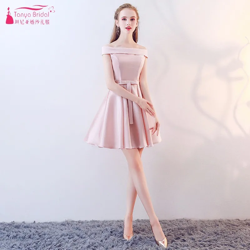 TANYA BRIDAL New атласные платья свидетельницы A-Line o-образным вырезом с v-образным вырезом с запахом модное розовое Серебряное платье для гостей JQ317