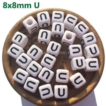 

1100pcs/lot Big Hole Acrylic Cube Alphabet Letter U Beads For Jewelry Making DIY Necklace Bracelet