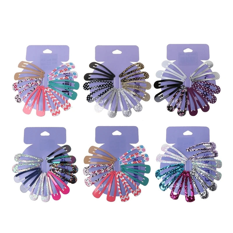 

24Pcs Print Hair Clips For Girls Kids Snap Clip Metal Colorful Hairgrip Headwear JU06 Drop shipping