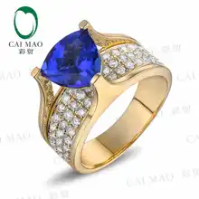 CaiMao 18KT/750 Yellow Gold 3.04 ct Natural IF Blue Tanzanite AAA 0.52 ct Full Cut Diamond Engagement Gemstone Ring Jewelry