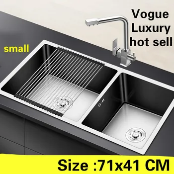 Cheap Free Shipping Apartment Small Kitchen Manual Sink Double Groove Vogue Do The Dishes 304 Stainless Steel Hot Sell 710x410 MM