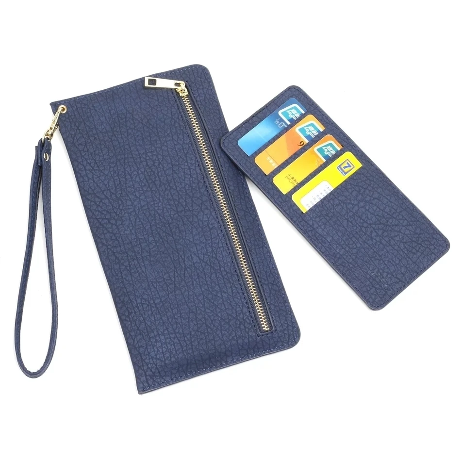 Девушка Женская сумка кошелек на молнии чехол с отделениями для карт Кобура сумка из искусственной кожи чехол для iphone 7 8 смартфонов - Цвет: Синий