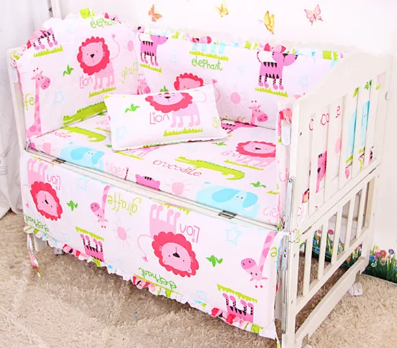 ФОТО Promotion! 6PCS Baby Bedding Set For Girl 100% Cotton Soft Comfortable Bedding Set ,include:(bumper+sheet+pillow cover)
