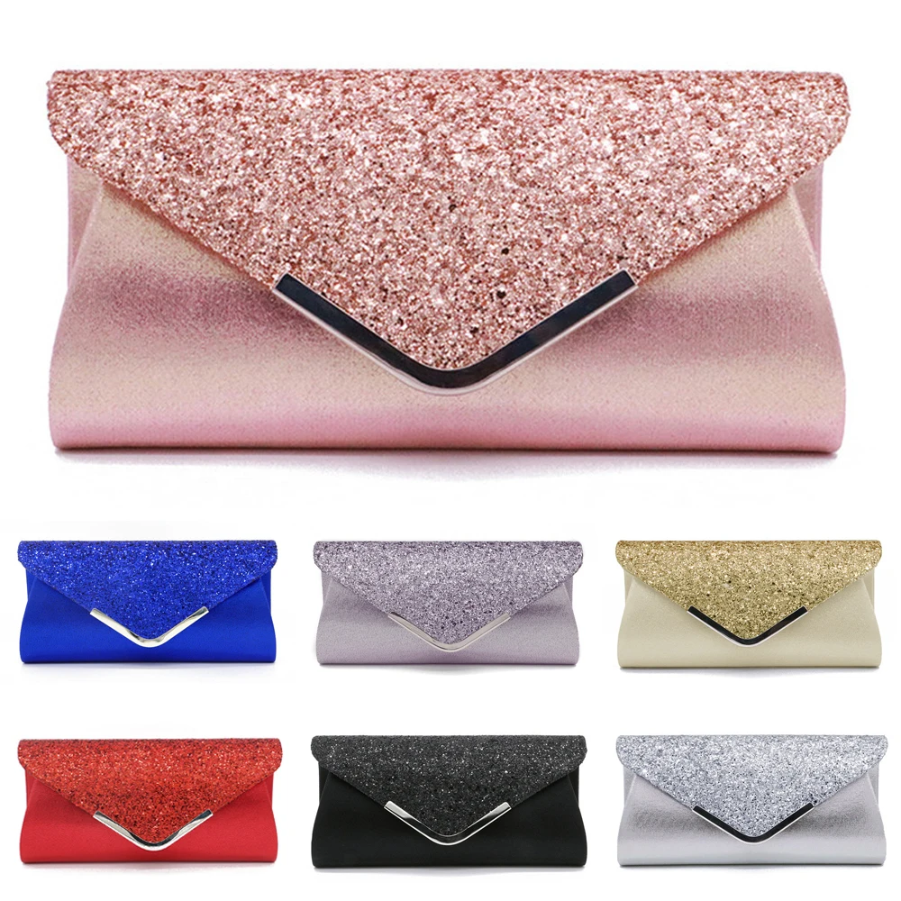 2019 Newest Hot Fashion Lady Women Satin Glitter Sequines Long Clutch For Evening Wedding Prom Purse Handbag Day Clutch