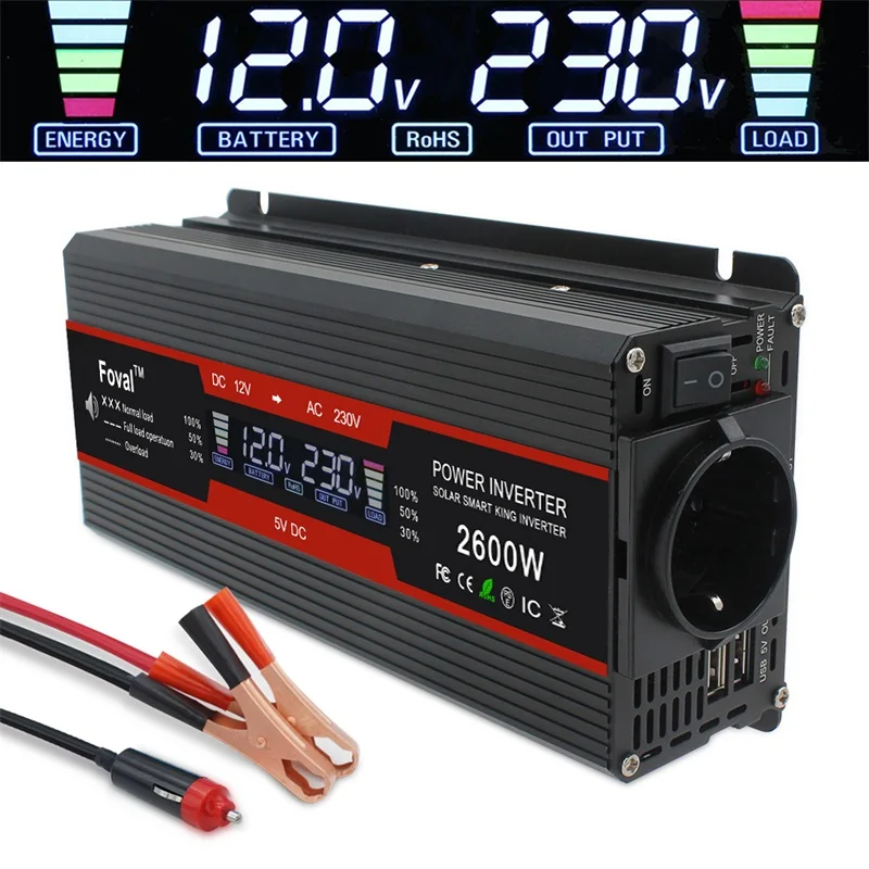 Foval Inversor de alimentaci/ón DC 12 V a 110 V AC Convertidor con cargador dual USB de 3,1 A para coche