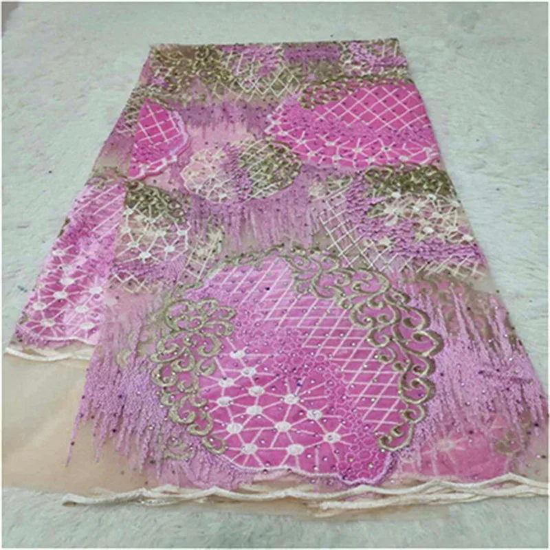 Beautiful Design pink Embroidered Mesh Lace Fabric For Women Party Dress African velvet Stones Guipure Net Material | Дом и сад