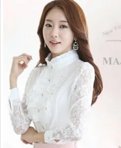 2015 New Fashion Victorian Ruffle Collar Shirt Lace Luxurious High Neck Blouse Tops