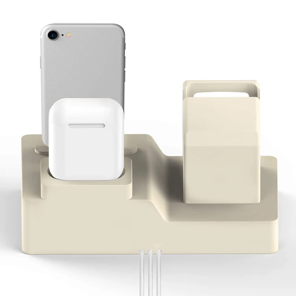 3 In 1 For Apple iPhone Silicone Charging Dock Charger Station Bracket Phone Holder 2 Colors