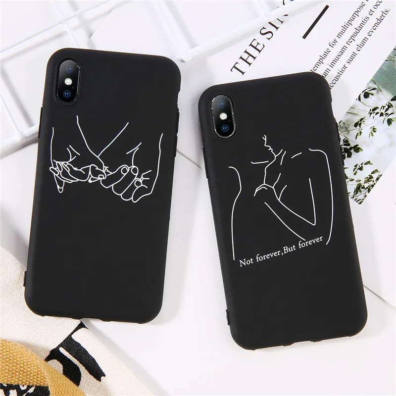 

iPWSOO Couple Kissing Pattern Black Back TPU Soft Phone Case For iphone 5 5S SE 6 6s 7 8 Plus X XS Max XR XS Cover Back Cases
