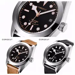 Элитный бренд Corgeut Военная Униформа сапфировые механические часы lume для мужчин Автоматический Спорт Дизайн часы кожа механические