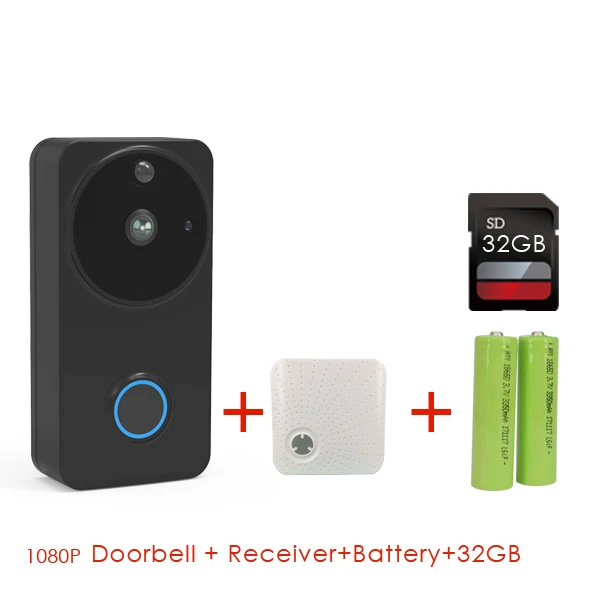 Беспроводной дверной звонок, камера 1080 P, домашний видео дверной звонок, Wifi, для улицы, облако, ночное видение, батарея, дверной домофон, IP домофон - Цвет: 2mpbell-B-R-32gb