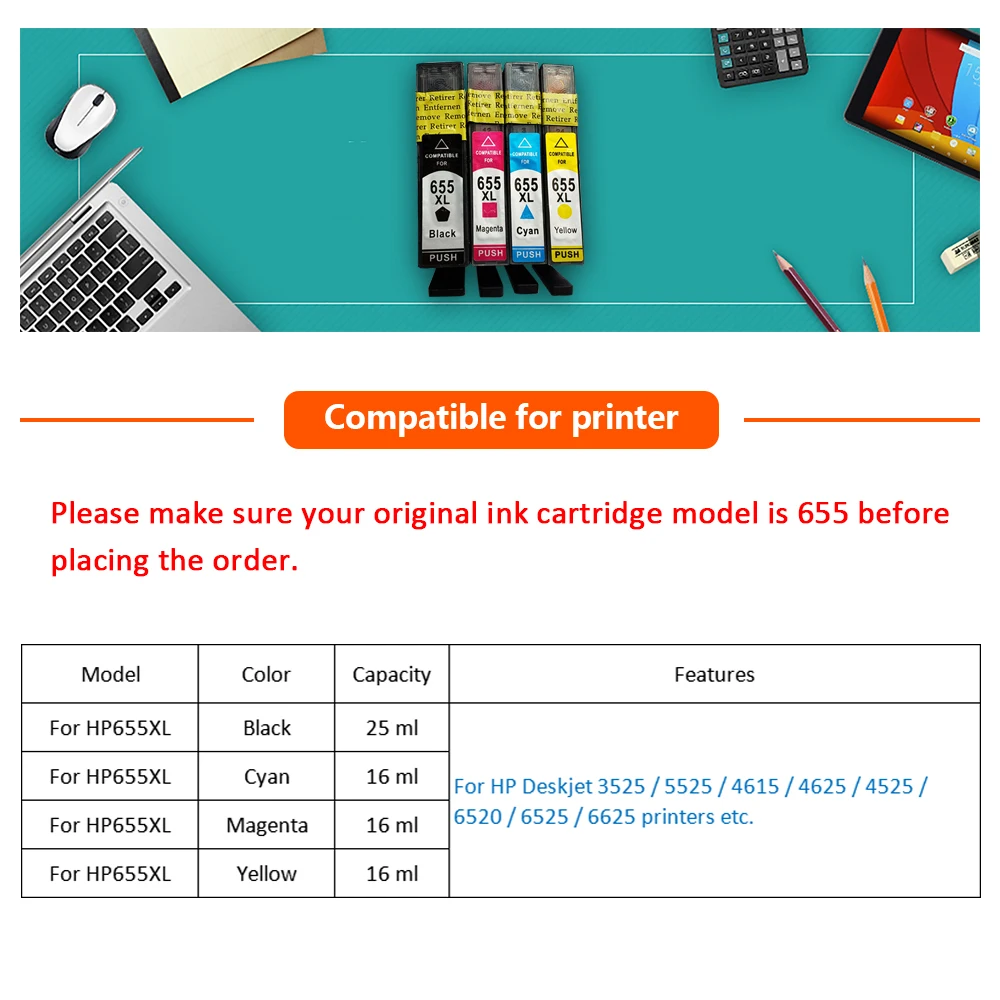 Xiangyu черный картридж 655 совместимый для hp 655 655XL с чернилами hp Deskjet 3520 3525 4620 4625 5525 6520 6525 е-все-в-одном принтера