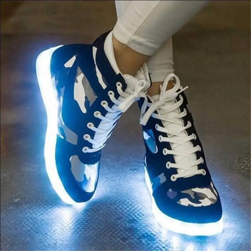Специальный Камуфляжный светодиодный цветной обуви Пара люминесцентных кроссовок светящиеся зарядные устройства USB для детей ЕС 35-45 - Цвет: Черный