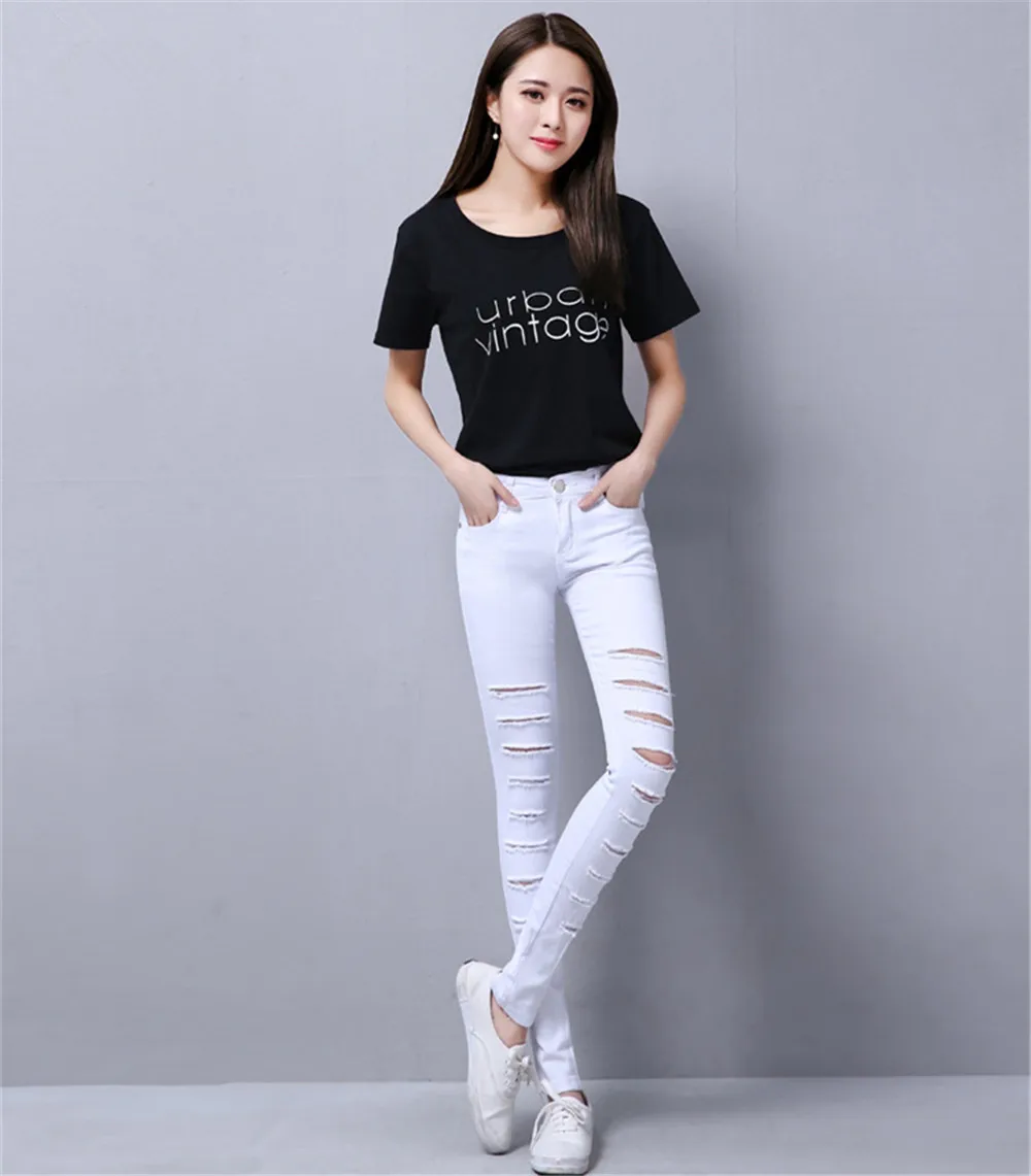 Whole cotton Hollow out hole Elastic force Pencil pants Leggings high waist jeans woman skinny women jeans mujer jean plus size