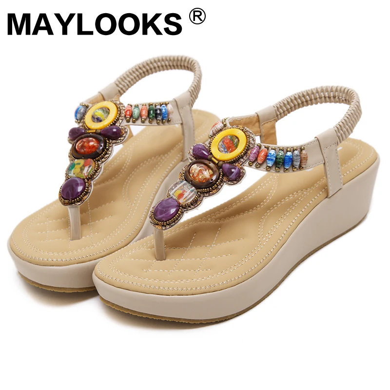 

New Woman Sandals Bohemian Wedge Heel Beaded Fashionable Women Sandals/High Heels large size M2115-1