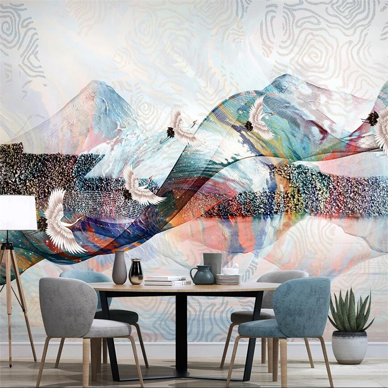 

Wellyu новый китайский абстрактный пейзаж Картина Кран ТВ фон большое настенное Настенное панно на заказ обои papel де parede