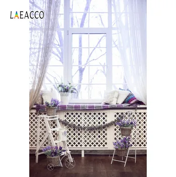 

Laeacco White Window Curtain Screen Flower Shelf Child Portrait Interior Photo Backgrounds Photography Backdrops Photo Studio