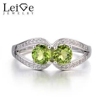 

Leige Jewelry Round Cut Peridot Ring Double Stone Ring Wedding Engagement Rings for Women Sterling Silver 925 Jewelry Green