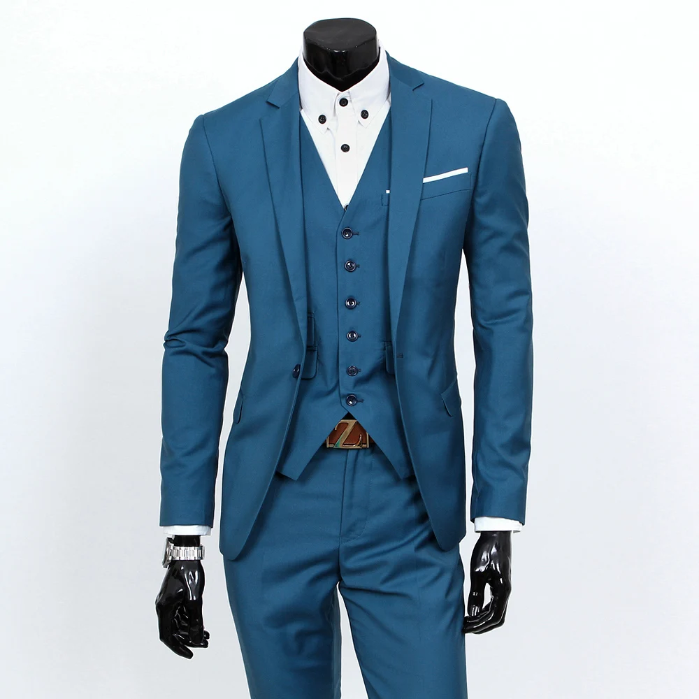 ( Jackets + Vest + Pants ) Groom High-grade Brand Cotton Solid Color Formal Suit Mens Casual Business Three-piece Suits Set Male