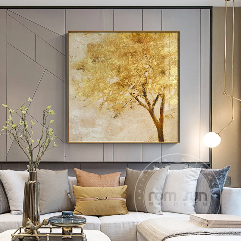 

Modern Golden Forest Tree Canvas Painting Abstract Retro Poster Print Wall Art Cuadros For Living Room Aisle Unique Home Decr HD