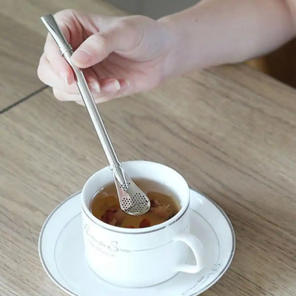 stainless steel drinking straw spoon tea filter yerba mate tea