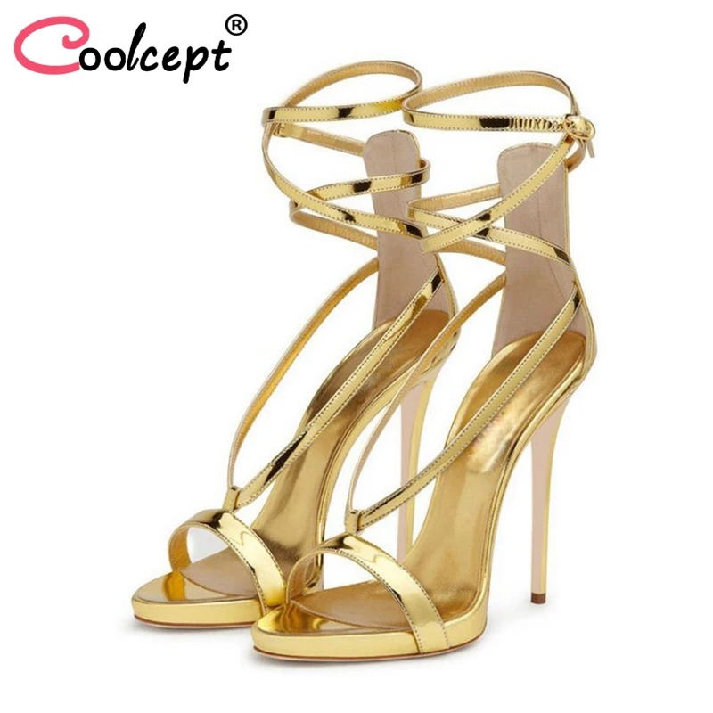 

FANIMILA Size Size 34-45 Women High Heel Sandal Ankle Strap Shine Female Summer Shoes Elegant Mature Party Club Footwear