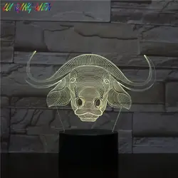 Голова быка светодиодный 3d-ночник с Сенсор детские настоящее декоративное украшение, меняющее цвет дома атмосферный Ночник настольный