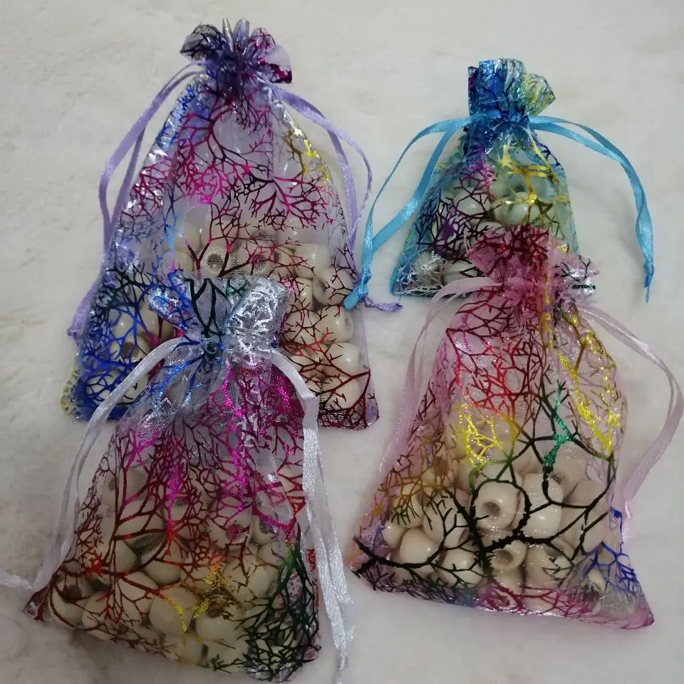 

2019 Organza Bags 7x9 9x12 10x15 13x18 cm Colorful Tree Of Life Jewelry Packaging Drawstring Pouches Wedding Party Candy Bags