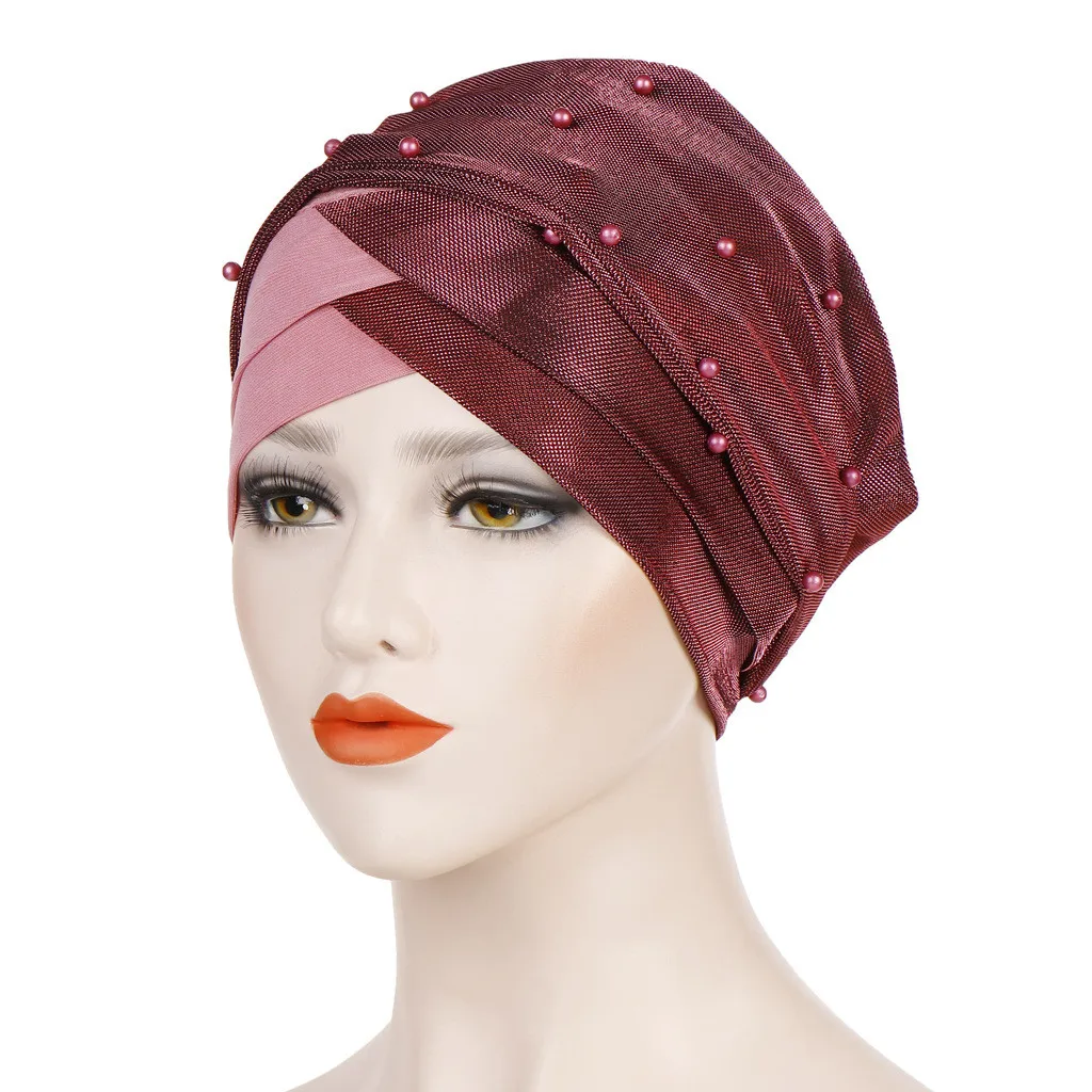Для женщин IBeading Индия шляпа мусульманских рюшами Хемо Шапочка-тюрбан шляпа Обёрточная бумага Кепки женский головной убор Кепки головка Обёрточная бумага шапочка при химиотерапии