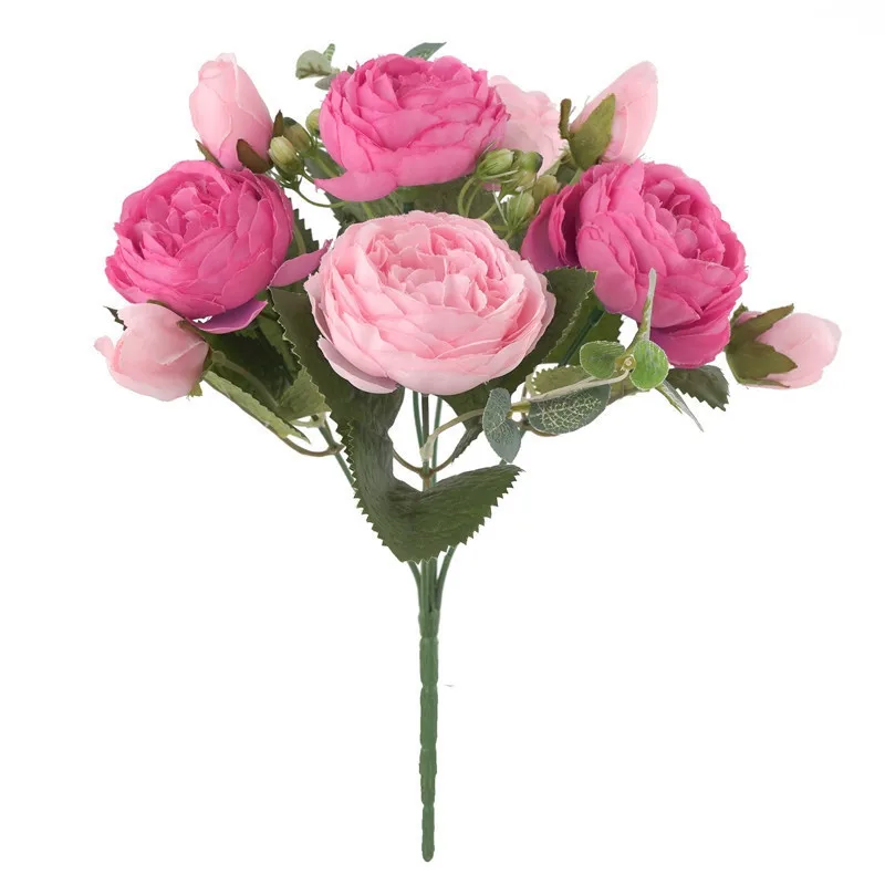 30 см розовые красные шелковые пионы, искусственные цветы букет 5Big Head и 4Bud с пионами поддельные цветы ручной работы украшения дома свадьбы - Цвет: Rose Red Pink