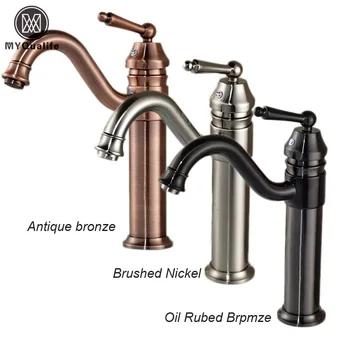 

Deck Mounted Rotating Neck Bathroom Kitchen Sink Faucet Single Handle Brass/brushed Nickel Bathroom Mixers