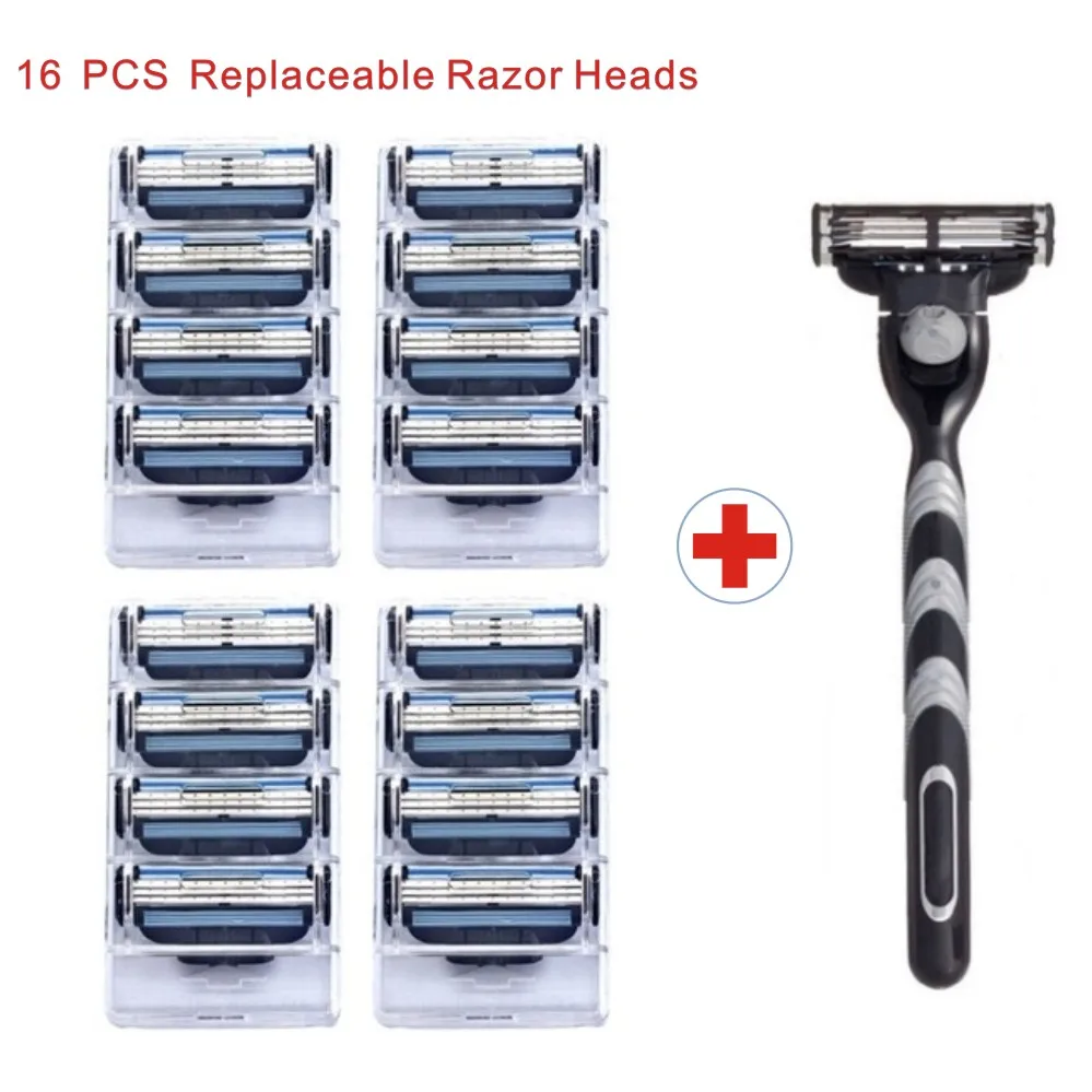 

16pcs Replaceable Razor Heads+1pcs Holder Compatible MACH 3 Razor Blade Manual Three-layer Razor Blade Razor Blade Replacement