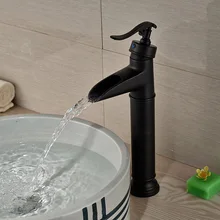 Oil Rubbed Bronze Waterfall Countertop Basin Faucet Taps Single Lever Bathroom Brass One Hole Mixer Taps