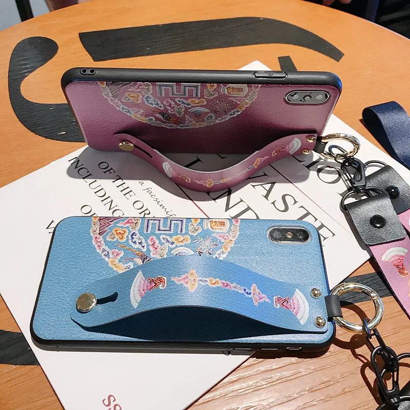 Lanyard Kickstand Phone Case For iphone 7 8 6 6s plus X Xs max XR Flower Soft Silicone Wrist Strap Phone  Case For iPhone X XS 10 (2)