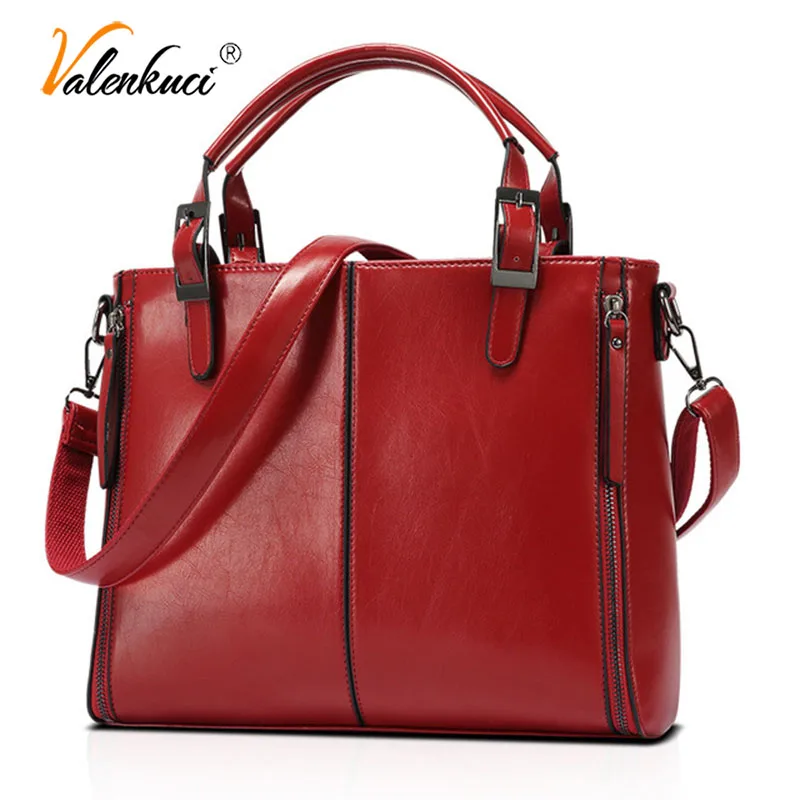 ValenKuci Big Oil Wax Leather Bag Fashion Brand Women Bags Desginer Splicing Leather Handbags Tote Shoulder Bags for Women|Shoulder Bags| - AliExpress